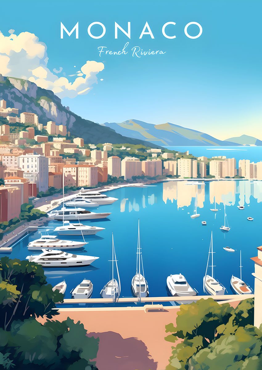 Monaco French Riviera Landscape Canvas Print & Poster Wall Art - AI PRINT LAB